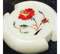 Marmo Sottobicchiere Set Inserto Arte Lavoro Corniola Semi Precious Pietra Casa