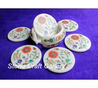 Marmo Sottobicchiere Set Multi Semi Precious Pietra Inserto Handmade Arredo Casa