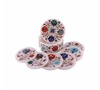 Marmo Sottobicchiere Set Semi Precious Sassi Pietradura Floreale Lavoro Handmade