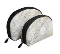 Marmo spazzolato oro perlato bianco grigio argento, Borsa per trucco a conchiglia Portamonete da donna Borsa da toilette piccola Borsa per cosmetici 2 pezzi