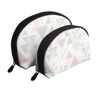 Marmo triangolo geometrico argento grigio rosa, Borsa per trucco a conchiglia Portamonete da donna Borsa da toilette piccola Borsa per cosmetici 2 pezzi