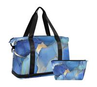 Marmoreo argento Royal Blue Gym Sports Duffel Bags Weekend Bag con borsa da toilette per yoga pieghevole, Marmo Argento Blu Reale, 1 size