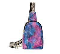 Marmorizzato alla moda Royal Blue Hot Peach corpo fanny pack moda pelle crossbody fanny pack per escursionismo, Marmo Royal Blue Pesca calda