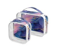 Marmorizzato blu navy rosa 2 Pack Clear Toiletry Bag per le donne TSA approvato impermeabile borsa cosmetica trasparente da uomo kit da barba