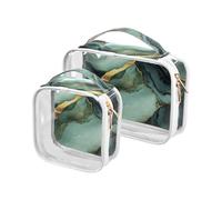 Marmorizzato verde salvia nero 2 Pack Clear Men Toiletry Bag TSA approvato borse impermeabili per le donne viaggio essenziale