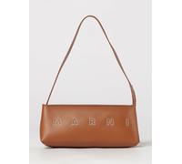 MARNI Borsa a spalla Museo in pelle di vitello con logo ricamato OS Marrone