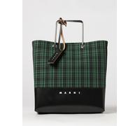 MARNI Borsa tote a quadri in misto lana e cotone con logo stampato e manici rigidi OS Verde