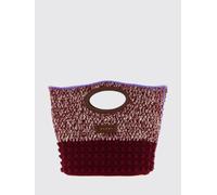MARNI Tote bag piccola in lana crochet bicolore con inserti in pelle OS Rosso