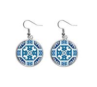 Marocco astratto decorativo blu piano orecchino d'argento., Ceramica