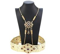 Marocco Cintura Donna Catena di Spalla Colore Oro Arabico Caftano Catena Vita Cristallo Fiore Cintura Sposa Gioielli di Nozze