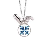 Marocco Fiore Decorativo Blu Modello Coniglio Collana Pendente Bunny Animal Gioielli Regalo