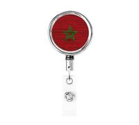 Marocco struttura in legno bandiera marocchina bobina porta badge in metallo resistente, porta badge retrattile con clip da cintura per portachiavi titolare della carta nome dipendente insegnante