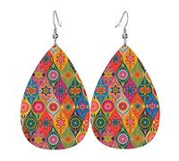 Marocco Vintage Style Elements Pattern Orecchini in pelle per le donne Ciondola l'orecchino con pendente a goccia con gancio Regali per ragazza adulta