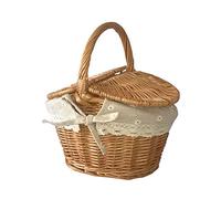 Marooma Cestino da Picnic in Vimini con Coperchio e Manico, Cestino da Picnic, Robusto Cestino da Picnic Intrecciato, Cestino Intrecciato a Mano con Manico Singolo, Picnic in Vimini Vintage(Marrone)
