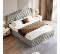 Marooma Letto matrimoniale imbottito 140 x 200 cm, letto moderno con rete a doghe e ripostiglio, facile da installare, grigio (160 x 200 cm)