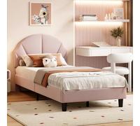 Marooma Lit Enfant 90 x 200 cm Avec tête de lit réglable en Hauteur, lit fille en Velours, dossier moelleux, Avec Cadre à Lattes et Structure métallique, matelas Non inclus (90 x 200 cm Rosa-B)