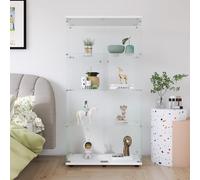 Marooma Vetrina in vetro con 2 ante, 4 ripiani, vetrina con illuminazione a LED e lucchetto, per oggetti da collezione, libri, vino, per soggiorno, camera da letto, bar, cucina (bianco+LED)
