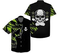 MaroYanYML 3D Scheletro Bowling Birilli Stampa Camicia con Bottoni per Uomo Donna Retro Bowling Manica Corta Camicia Hawaiana Club Top