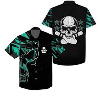 MaroYanYML 3D Scheletro Bowling Birilli Stampa Camicia con Bottoni per Uomo Donna Retro Bowling Manica Corta Camicia Hawaiana Club Top