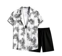 MaroYanYML Abbigliamento hawaiano da uomo Maglietta a maniche corte con grafica tropicale di palme e conchiglie Pantaloncini con coulisse Set di 2 pezzi Tuta casual estiva da spiaggia