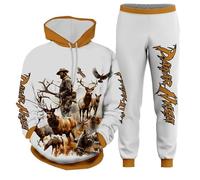 MaroYanYML Animal Deer Hunting Set Tuta da Uomo Stampata in 3D Felpa con Cappuccio Casual + Pantaloni Set 2 Pezzi Abbigliamento Uomo Moda Autunno Inverno Streetwear