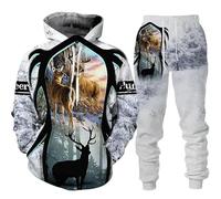 MaroYanYML Animal Deer Hunting Set Tuta da Uomo Stampata in 3D Felpa con Cappuccio Casual + Pantaloni Set 2 Pezzi Abbigliamento Uomo Moda Autunno Inverno Streetwear