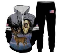 MaroYanYML Animal Deer Hunting Set Tuta da Uomo Stampata in 3D Felpa con Cappuccio Casual + Pantaloni Set 2 Pezzi Abbigliamento Uomo Moda Autunno Inverno Streetwear