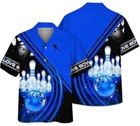 MaroYanYML Bowler Squadra Camicia da Bowling Donna Uomo vestibilità Classica 3D Bowling Stampa Camicia con Bottoni Manica Corta Top Casual Streetwear