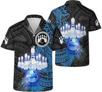 MaroYanYML Bowling Birilli Tema Stampa 3D Camicia Donna/Uomo Bottoni Colletto Camicetta Top Casual Retro Manica Corta Sport Top