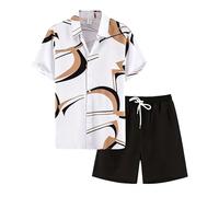MaroYanYML Costume da Spiaggia Uomo Hawaiano 2 Pezzi Pantaloncini Set con Maglietta a Maniche Corte con Grafica di Foglie di Palma Tropicali e Pantaloncini con Tasche Completo Estivo Boho da Strada