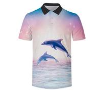 MaroYanYML Delfino 3D Motivo Stampato Camicia Polo per Uomo Donna Vintage Classica Manica Corta Bottoni Polo Maglietta