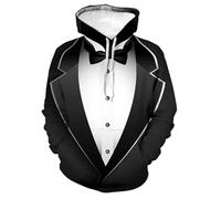 MaroYanYML Funny Fake Suit 3D Stampato Hoodie Autunno Inverno Unisex Pullover Smoxedo Bow Cravatta Felpa Casual Manica Lunga Streetwear Suit con Tasca