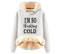MaroYanYML I'm So Freaking Cold Felpa con Cappuccio Donne Divertente Lettera 3D Stampato Pelletteria Felpa Caldo Sherpa Foderato Manica Lunga Pullover Top