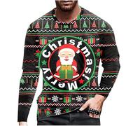 MaroYanYML Moda Babbo Natale Stampato Grafica T-Shirts Trendy Manica Lunga Collo Rotondo Natale Uomo Y2K T-Shirts Tops