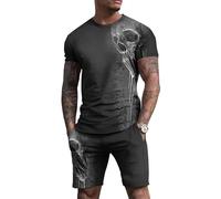 MaroYanYML Set di Due Pezzi Uomo Tatuaggio Scheletro Vichingo T-Shirt e Pantaloncini Stampati in 3D Set Tuta Estiva Tempo Libero Abbigliamento Sportivo all'aperto