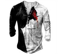 MaroYanYML T-Shirt Casual con Scollo a V all'inizio della Primavera Uomo Vintage Cavalieri Templari Stampato Loose Tops Pullover Moda Camicie a Maniche Lunghe Streetwear