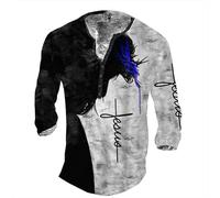 MaroYanYML T-Shirt Casual con Scollo a V all'inizio della Primavera Uomo Vintage Cavalieri Templari Stampato Loose Tops Pullover Moda Camicie a Maniche Lunghe Streetwear