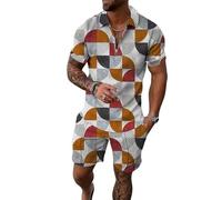 MaroYanYML Uomini Argyle Stampa Due Pezzi Set Mezzo Collare Zip Textured Polo Top & Corrispondente Pantaloni Corti Vacanza Estiva Abiti Casual
