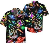 MaroYanYML Uomo 3D Bowling Camicia con Bottoni Casual Vintage Fulmine Bowling Birilli Grafica Colletto Camicia Uniforme Squadra Bowler