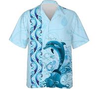 MaroYanYML Uomo Blu Delfino Onda Stampa Camicia Hawaiana
