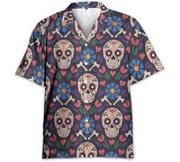 MaroYanYML Uomo Messicano Scheletro Floreale Stampa Camicia Hawaiana