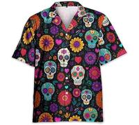 MaroYanYML Uomo Messicano Scheletro Floreale Stampa Camicia Hawaiana
