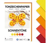 MarpaJansen Carta da disegno a forma di sole, formato DIN A4, per fai da te, 60 fogli in 5 colori, carta stabile, 130 g/m², certificata con angelo blu, ideale per biglietti e progetti fai da te