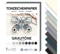 MarpaJansen Carta per disegnare argilla grigia DIN A4 per fai da te e creare, 60 fogli in 10 colori, carta stabile da 130 g/m², certificata con angelo blu, ideale per biglietti e progetti fai da te