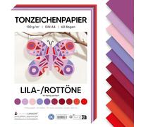 MarpaJansen Carta per disegnare argilla viola/rossa DIN A4 per fai da te e creare, 60 fogli in 10 colori, carta stabile da 130 g/m², certificata con angelo blu, ideale per biglietti e progetti fai da