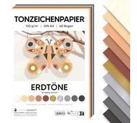 MarpaJansen Carta per disegnare toni della terra, DIN A4, per fai da te, 60 fogli in 10 colori, 130 g/m², carta stabile, ideale per biglietti e progetti fai da te