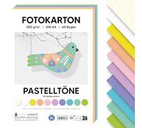 MarpaJansen Cartoncino fotografico pastello DIN A4 per fai da te e creare, 60 fogli in 10 colori, 300 g/m², cartone robusto | certificato angelo blu, ideale per biglietti e progetti fai da te