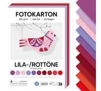 MarpaJansen Cartoncino fotografico viola/rosso DIN A4 per fai da te e creare, 60 fogli in 10 colori, 300 g/m², cartone robusto | certificato angelo blu, ideale per biglietti e progetti fai da te