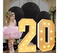 Marquee - Numeri luminosi a mosaico con 20 numeri per palloncini, 70 cm, giganti illuminati, pre-tagliati, kit per feste, compleanni, matrimoni, anniversari, decorazioni