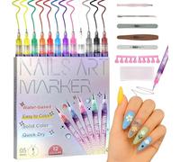 Marqueurs à ongles en gel à séchage rapide, ensemble de 12 couleurs de stylos pour nail art, pointe fine de 0,5 mm pour graffiti 3D, pointillage, traçage et peinture, outil de nail art DIY